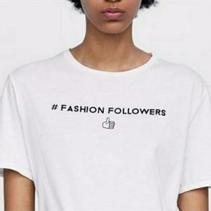 Zara graphic tee '#fashionfollowers' Sm social media content creator influencer